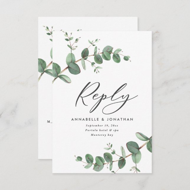 Beautiful delicate eucalyptus foliage wedding RSVP card (Front/Back)