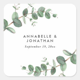 Beautiful delicate eucalyptus foliage wedding square sticker
