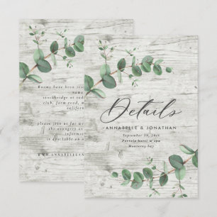 Beautiful delicate eucalyptus wedding details RSVP Card