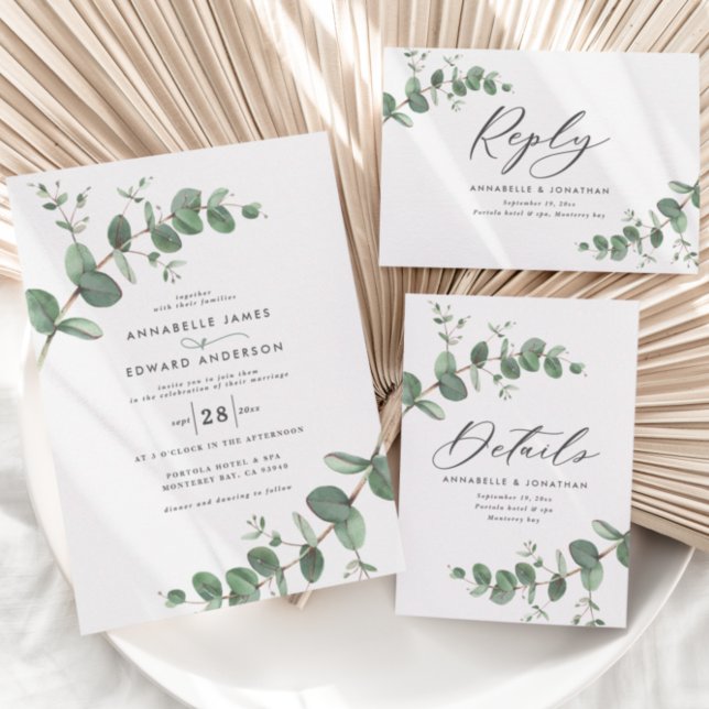 Beautiful delicate eucalyptus wedding details RSVP card (Creator Uploaded)