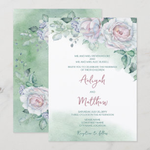 Beautiful Delicate Watercolor Rose Wedding Invitation