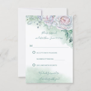 Beautiful Delicate Watercolor Rose Wedding RSVP Invitation