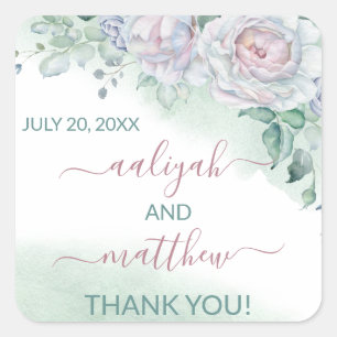 Beautiful Delicate Watercolor Rose Wedding Square Sticker