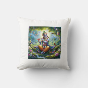 Beautiful depiction of Lord Krishna playing flute Cushion