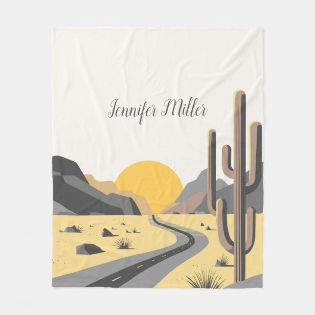 Beautiful desert sunrise with mountain view fleece blanket (Front)