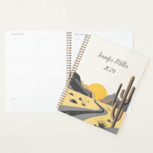 Beautiful desert sunrise with mountain view planner