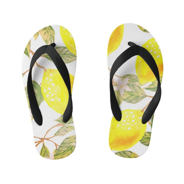 Beautiful design watercolor lemon kid's jandals (Footbed)
