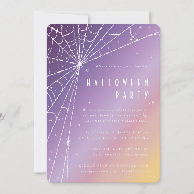 Beautiful Diamond Spider Web Halloween Party Invitation (Front)