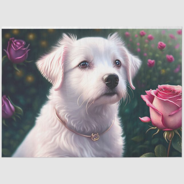 Beautiful Dog And Rose Collection Tissue Paper (Front)