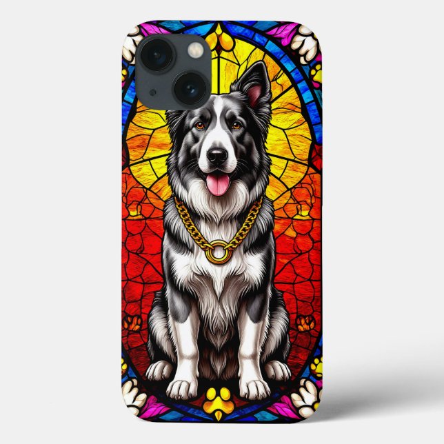 Beautiful Dog Portrait in Stained Glass Artwork Case-Mate iPhone Case (Back)