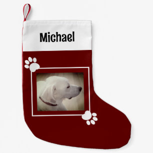 Beautiful Dog Rustic Dark Red Single 1 Photo Small Christmas Stocking