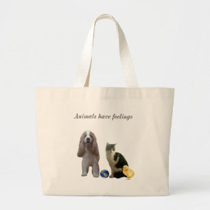 Beautiful Dog, Tabby Cat and Chick Large Tote Bag