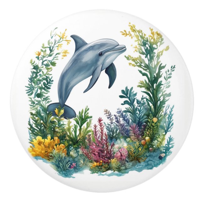 Beautiful Dolphin Door Knob - Ceramic (Front)