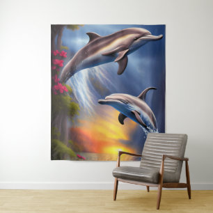 Beautiful Dolphin Duo In Paradise Tapestry