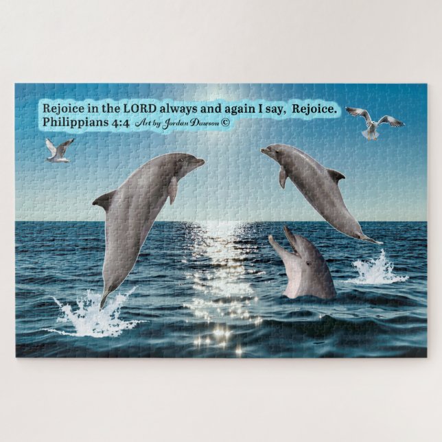 Beautiful Dolphin Scripture Puzzle Philippians 4:4 (Horizontal)
