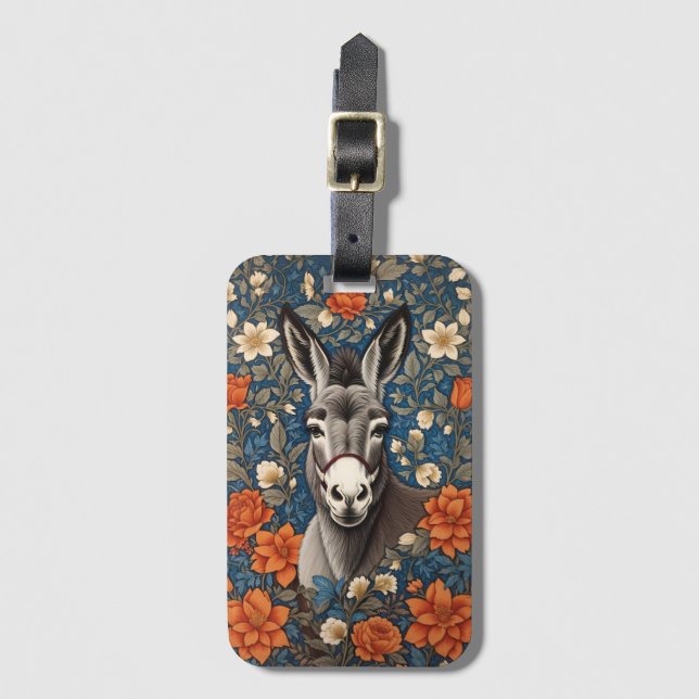 Beautiful Donkey Face Elegant Floral Luggage Tag (Front Vertical)