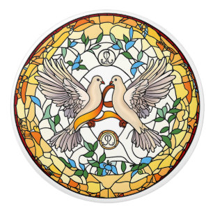 Beautiful Doves Stained Glass Look Ceramic Knob