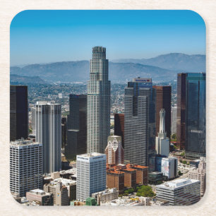Beautiful Downtown Los Angeles California Skyline Square Paper Coaster