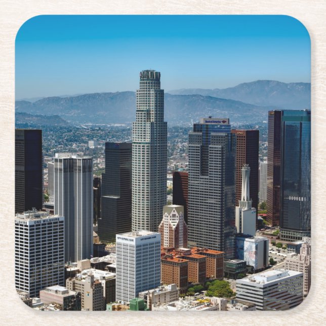Beautiful Downtown Los Angeles California Skyline Square Paper Coaster (Front)