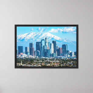 Beautiful Downtown Los Angeles with Snow Capped Mt Canvas Print