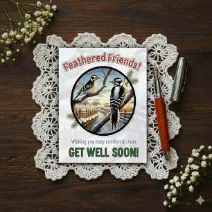 Beautiful Downy Woodpeckers Get Well Postcard