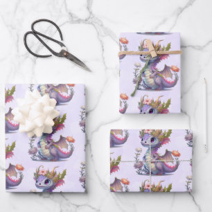 Beautiful Dragon with Elegant Crown Patterned Wrapping Paper Sheet