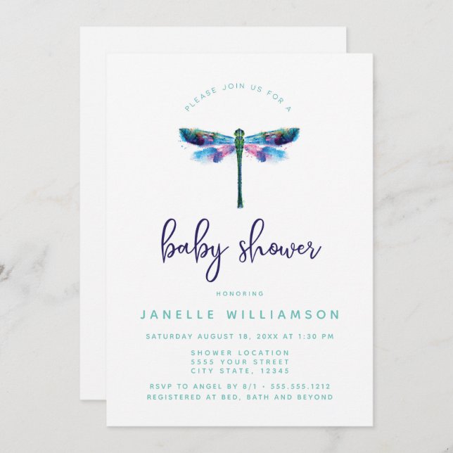 Beautiful Dragonfly, Baby Shower Invitation (Front/Back)