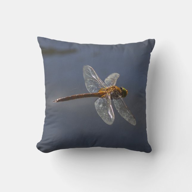 Beautiful Dragonfly Close-Up Over Water Cushion (Front)