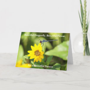 Beautiful dragonfly, flower, person Greeting Card