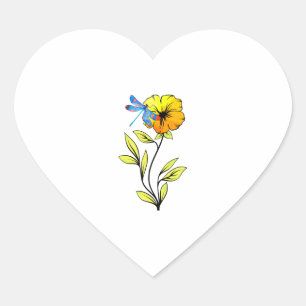 Beautiful Dragonfly On Flower Heart Sticker