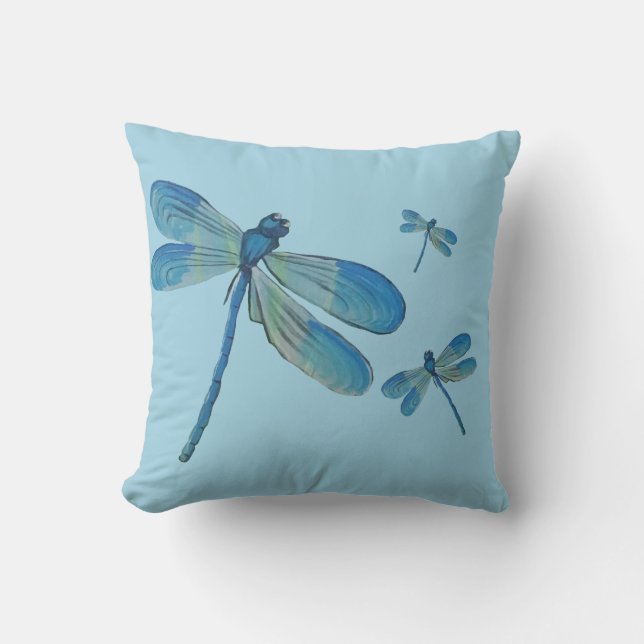Beautiful Dragonfly Pink Flower Original Art Cushion (Front)