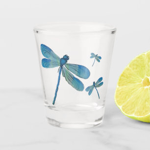 Beautiful Dragonfly Pink Flower Original Art Shot Glass