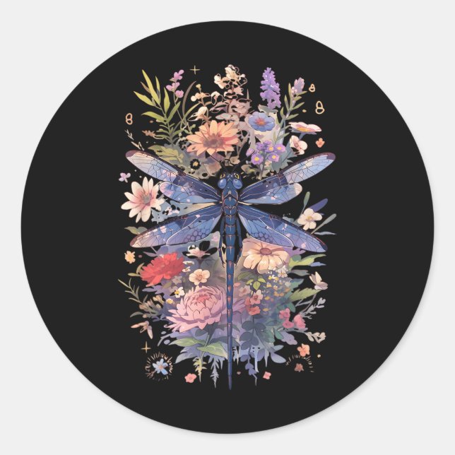 Beautiful Dragonfly Watercolor Art Insect Lover Classic Round Sticker (Front)