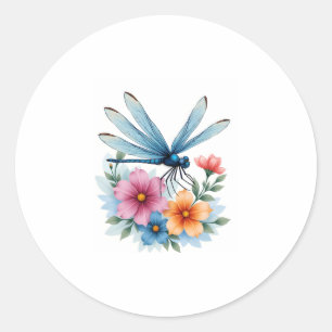 Beautiful Dragonfly Watercolor Art Insect Lover Ea Classic Round Sticker