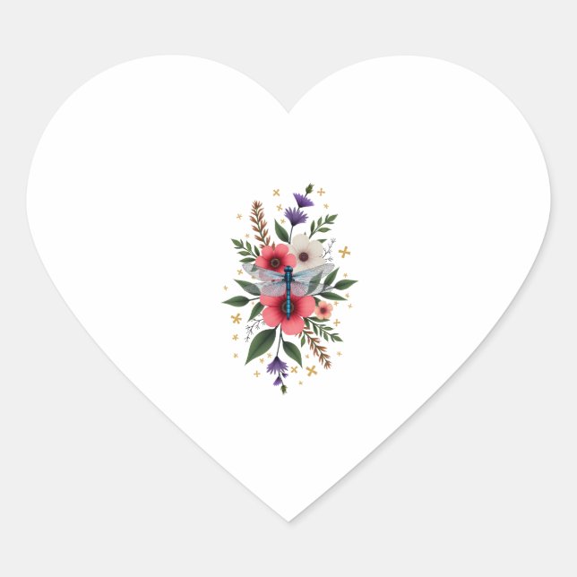 Beautiful Dragonfly Watercolor Art Insect Lover Ea Heart Sticker (Front)