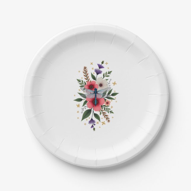 Beautiful Dragonfly Watercolor Art Insect Lover Ea Paper Plate (Front)