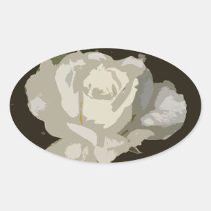 Beautiful Dramatic White Rose Floral Oval Sticker