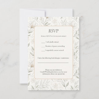 Beautiful Drawn Flowers in Neutral Colours RSVP Card