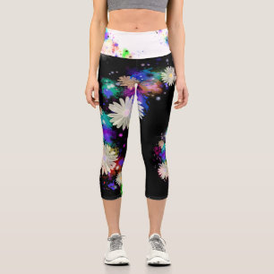 Beautiful dreams modern daisies watercolor swirls capri leggings
