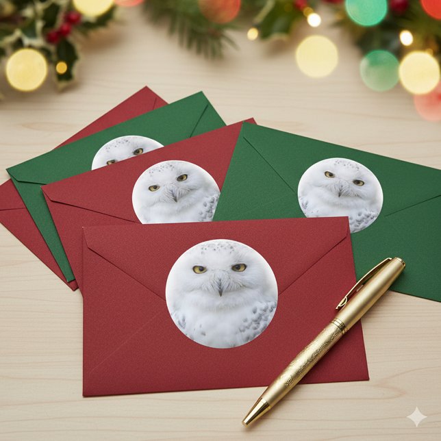 Beautiful, Dreamy and Serene Snowy Owl Classic Round Sticker (Snowy Owl Sticker Cover Photo)