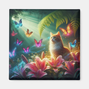 Beautiful dreamy butterflies & Cat Magnet