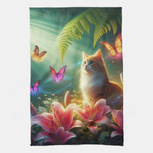 Beautiful dreamy butterflies & Cat Tea Towel