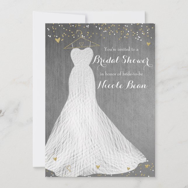 Beautiful Dress on Gold Hanger Bridal Shower Invitation (Front)