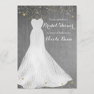 Beautiful Dress on Gold Hanger Bridal Shower Invitation