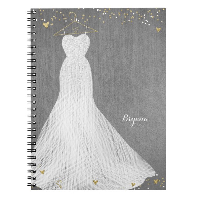 Beautiful Dress on Gold Hanger Bridal Shower Spiral Notebook (Front)