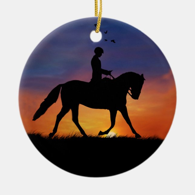 Beautiful Dressage Horse and Rider Ceramic Tree Decoration (Front)
