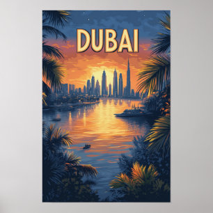 Beautiful Dubai Vintage Illustration Travel Poster