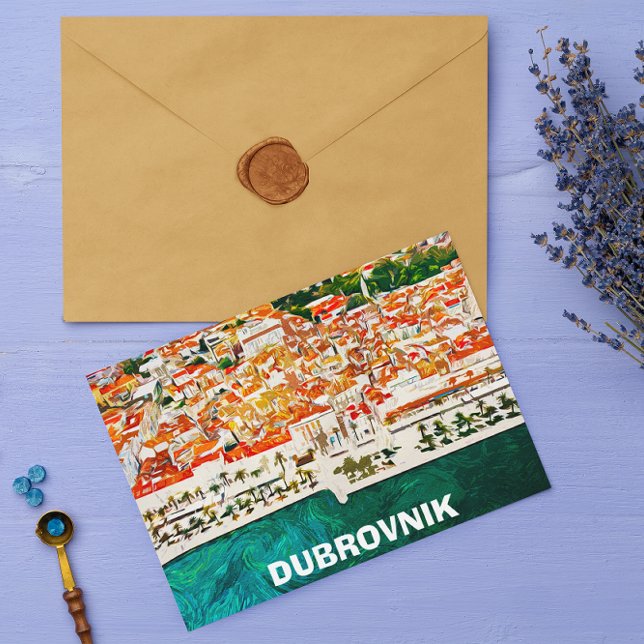 Beautiful Dubrovnik Croatia Watercolor Oil Paint Postcard (dubrovnik croatia vintage watercolor postcard)