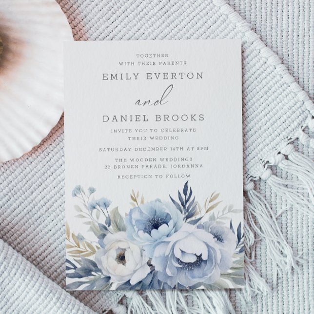 Beautiful Dusty Blue Floral Wedding  Invitation (Creator Uploaded)