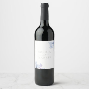 Beautiful Dusty Blue Sky Blue Floral Wedding Wine Label